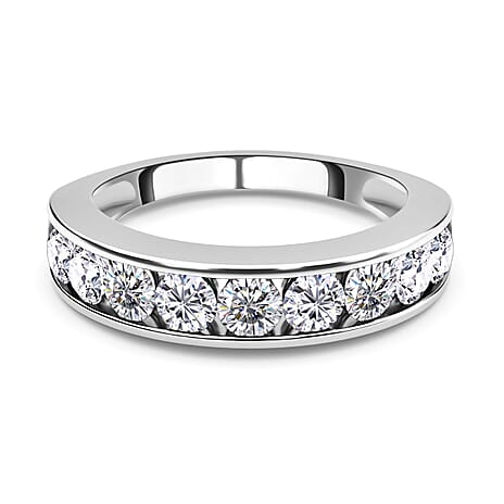 Moissanite Half Eternity Ring in Rhodium Overlay Sterling Silver