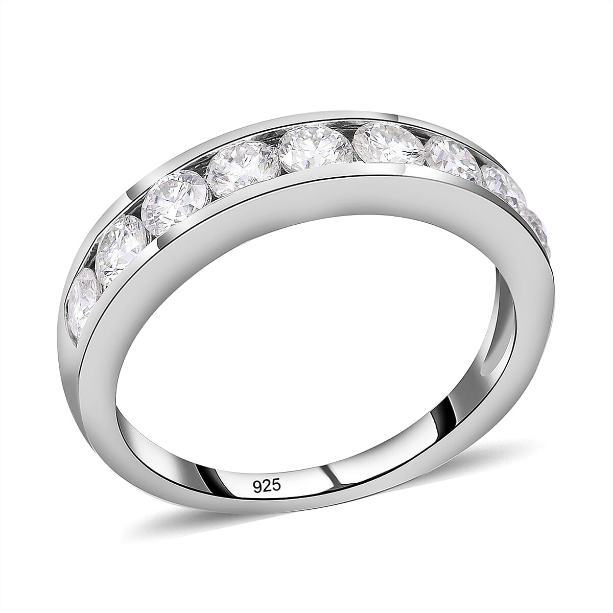 Moissanite Half Eternity Ring in Sterling Silver