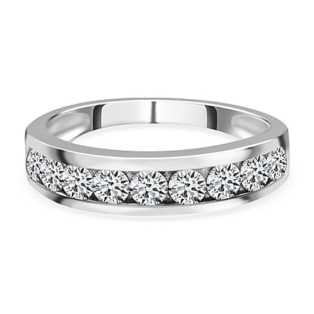 Moissanite Half Eternity Ring in Rhodium Overlay Sterling Silver