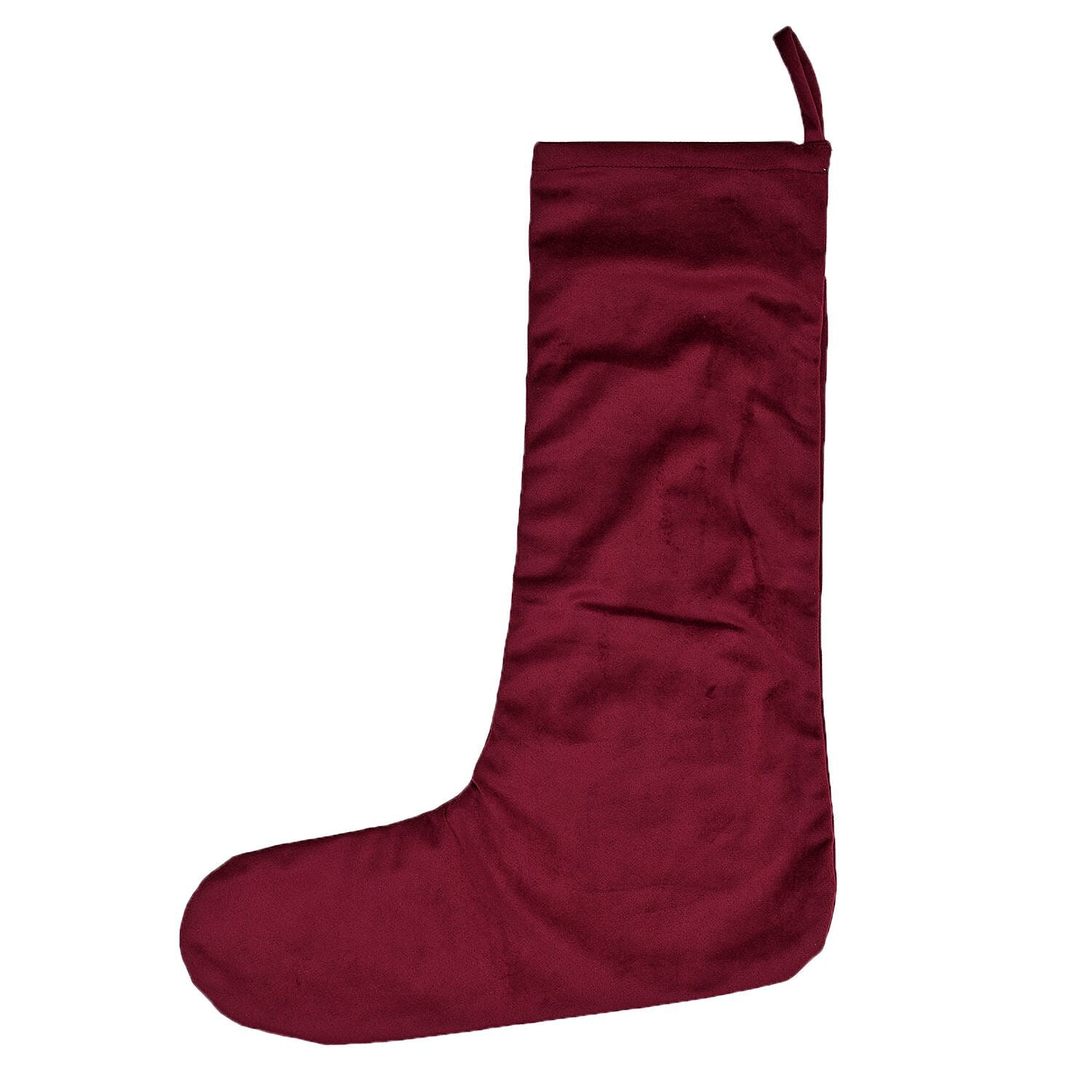 Velvet Christmas Embroidered Hanging-Stocking Sock (Size 18x48 Cm) - Red Wine