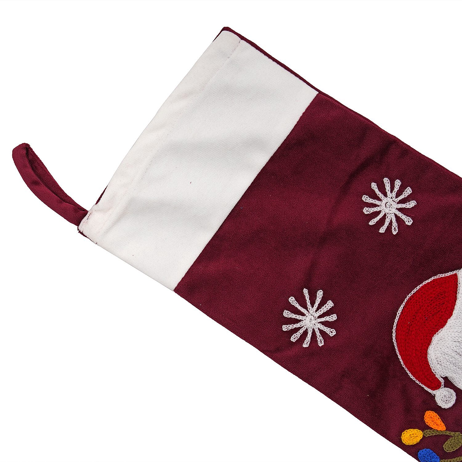 Velvet Christmas Embroidered Hanging-Stocking Sock (Size 18x48 Cm) - Red Wine