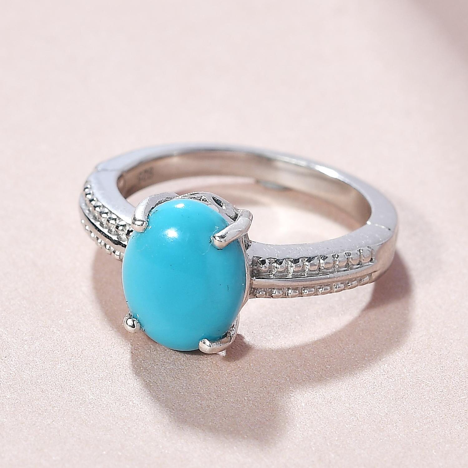 Arizona Sleeping Beauty Turquoise Openable Ring in Platinum Overlay Sterling Silver 2.26 Ct.