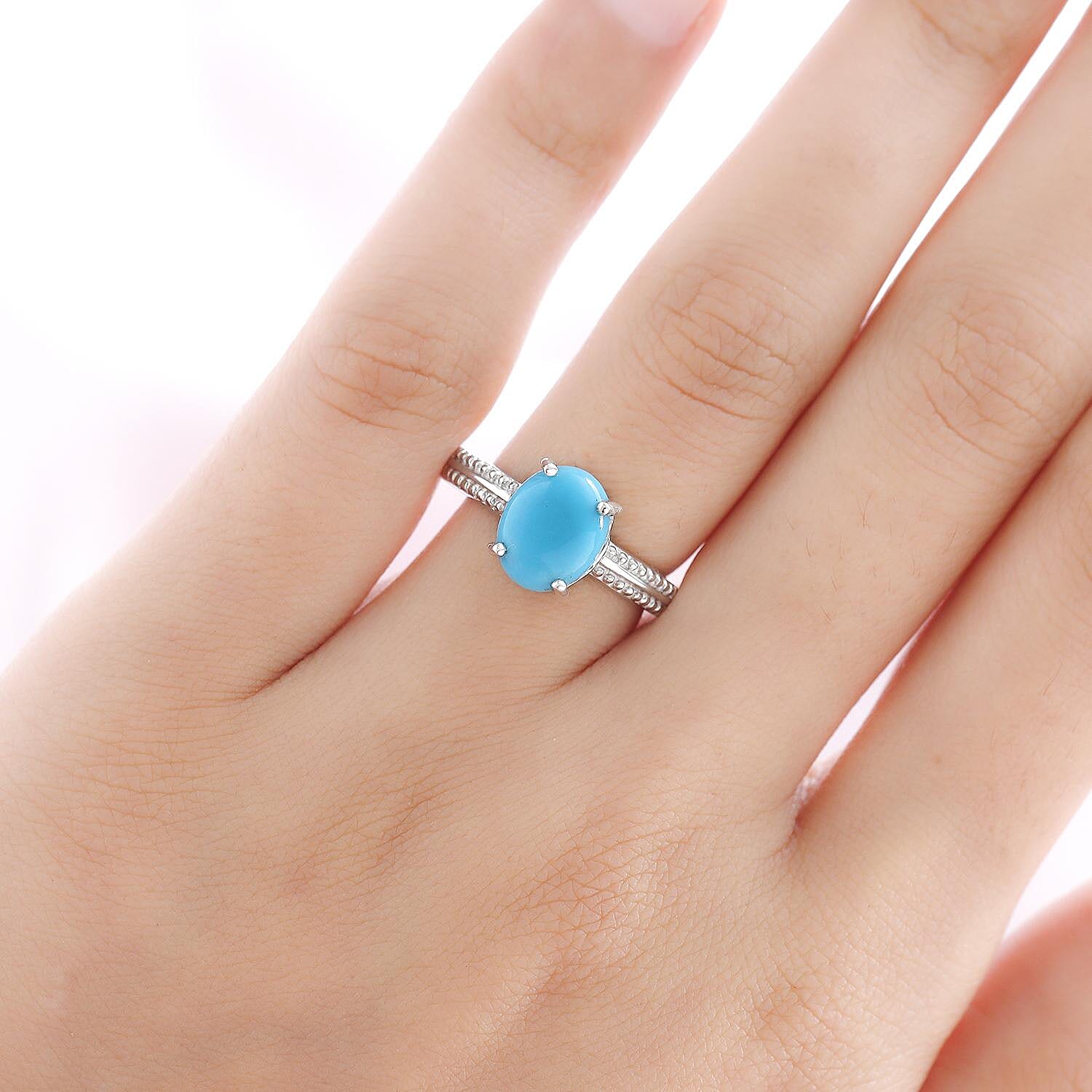 Arizona Sleeping Beauty Turquoise Openable Ring in Platinum Overlay Sterling Silver 2.26 Ct.