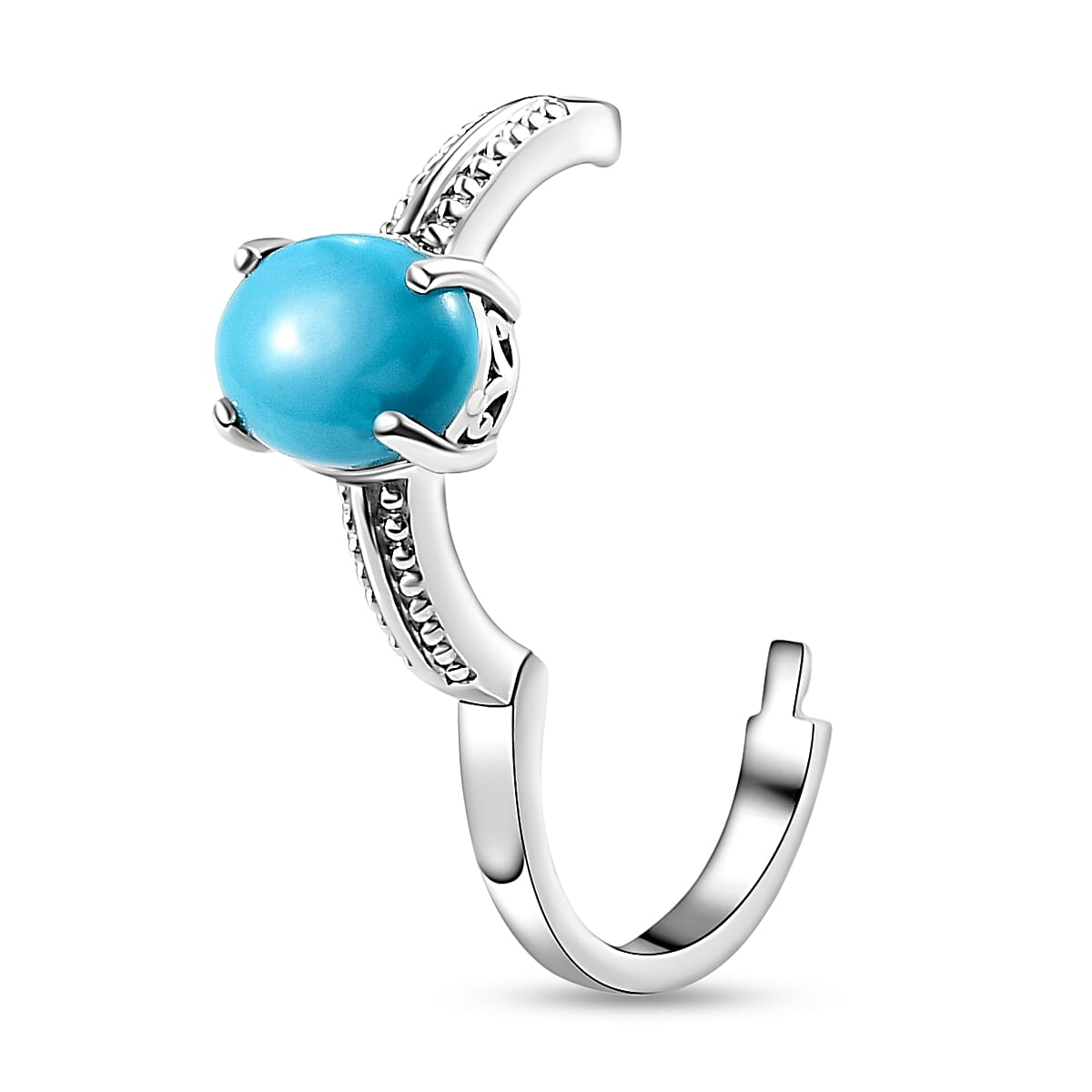 Arizona Sleeping Beauty Turquoise Openable Ring in Platinum Overlay Sterling Silver 2.26 Ct.