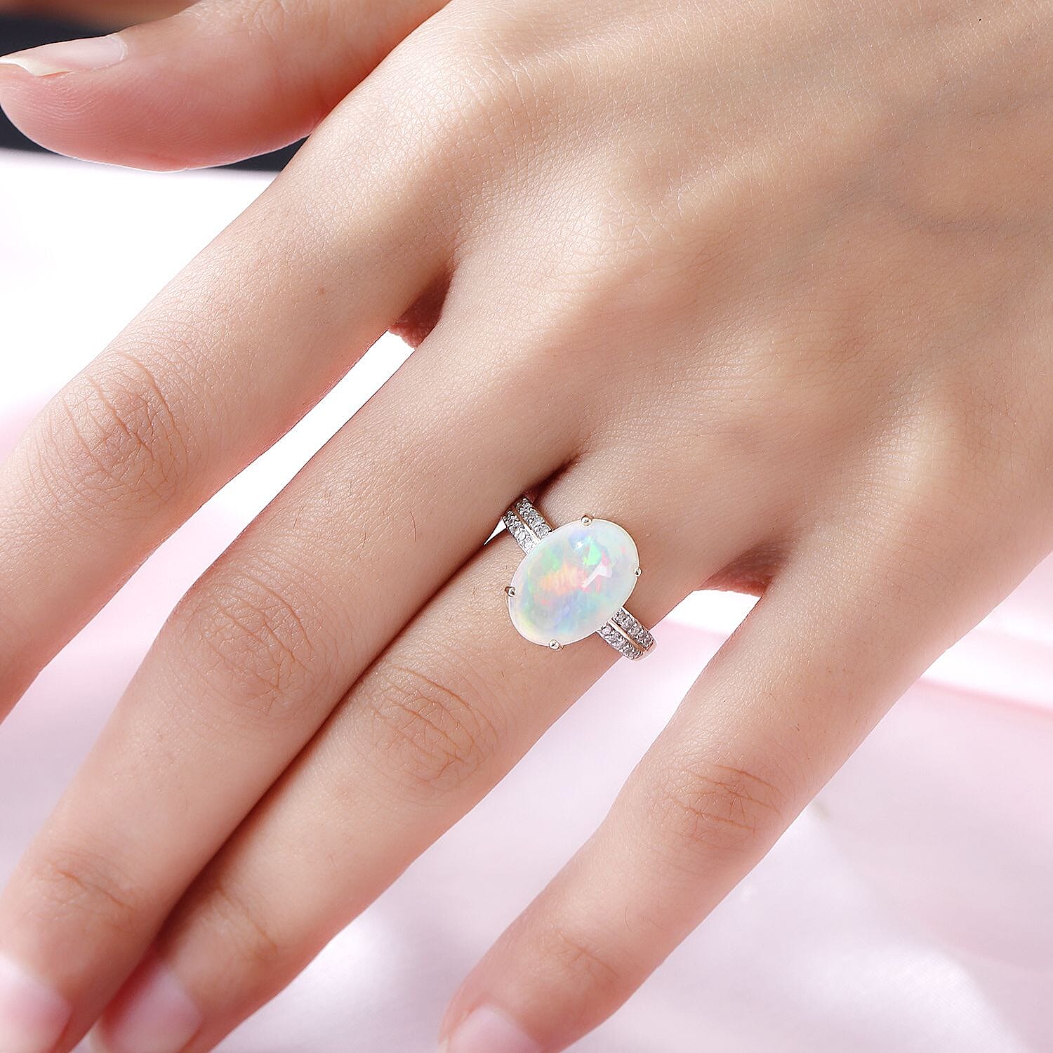 9K Yellow Gold AAA Ethiopian Welo Opal and Diamond Ring I3 G-H (Size 14x10) 4.16 Ct.