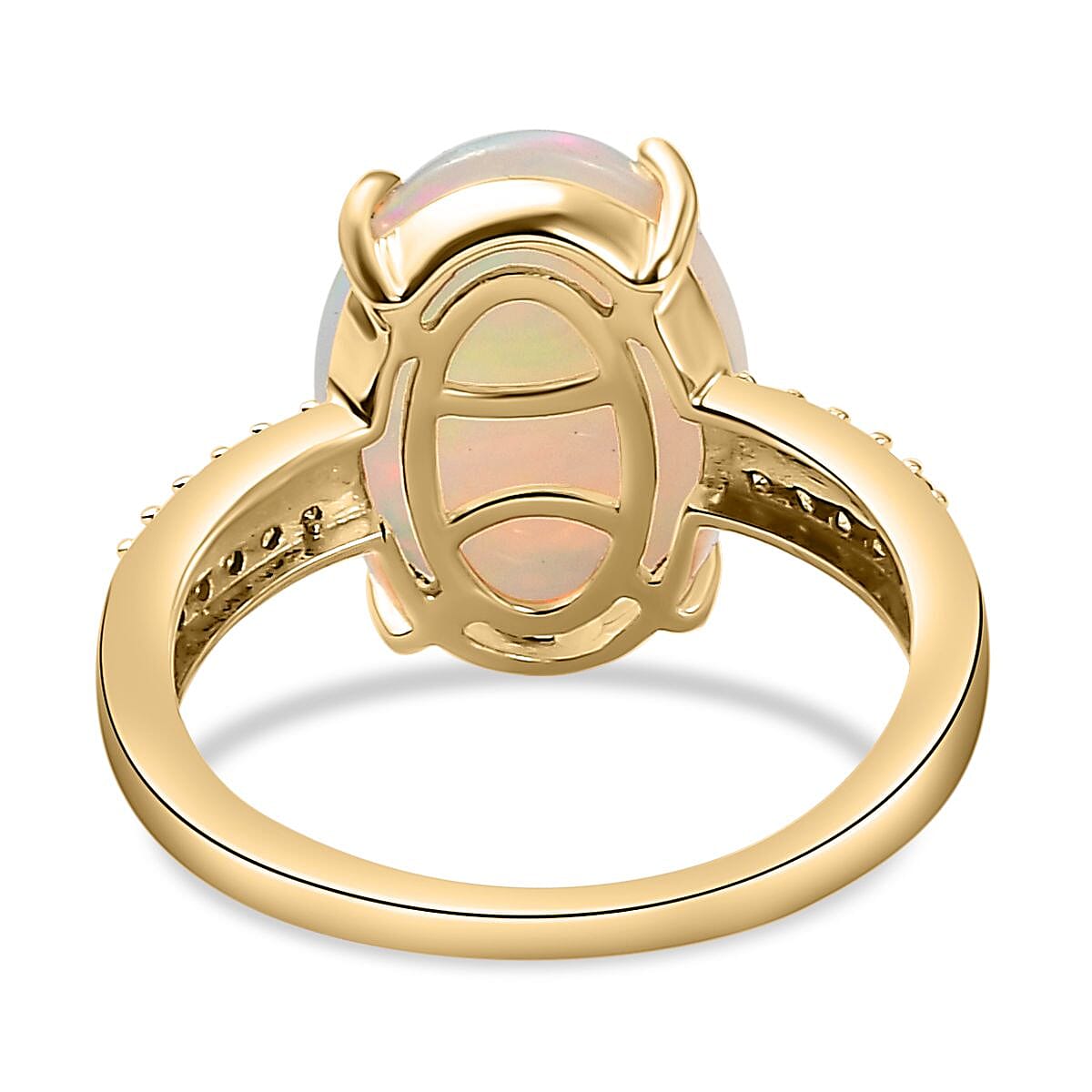 9K Yellow Gold AAA Ethiopian Welo Opal and Diamond Ring I3 G-H (Size 14x10) 4.16 Ct.