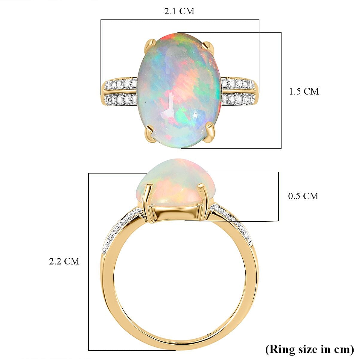 9K Yellow Gold AAA Ethiopian Welo Opal and Diamond Ring I3 G-H (Size 14x10) 4.16 Ct.