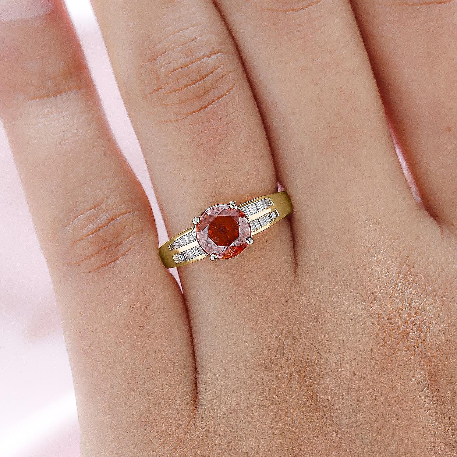 9K Yellow Gold Dark Orange Sphalerite and Diamond Ring 2.43 Ct.