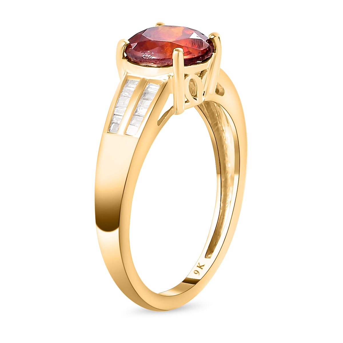 9K Yellow Gold Dark Orange Sphalerite and Diamond Ring 2.43 Ct.