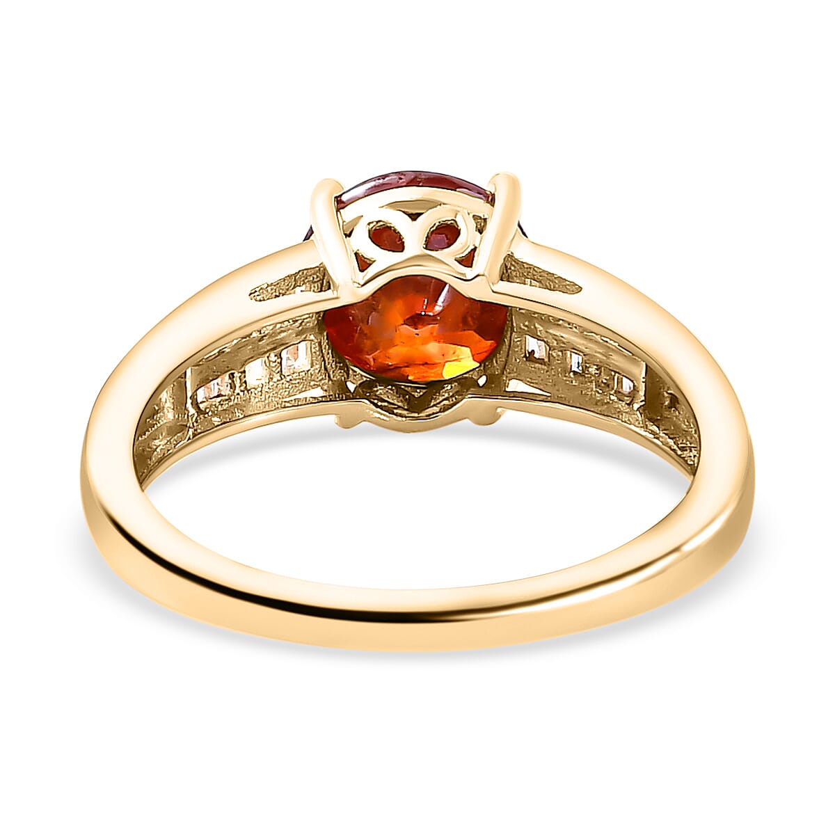 9K Yellow Gold Dark Orange Sphalerite and Diamond Ring 2.43 Ct.