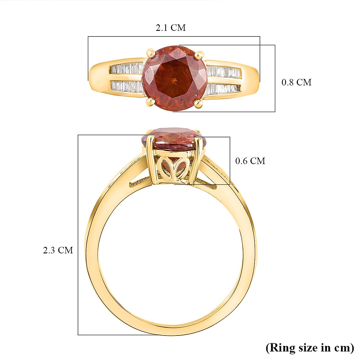 9K Yellow Gold Dark Orange Sphalerite and Diamond Ring 2.43 Ct.