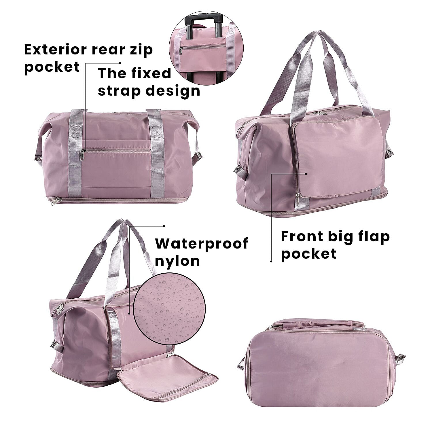 Foldable Waterproof Travel Bag - Dusky Pink