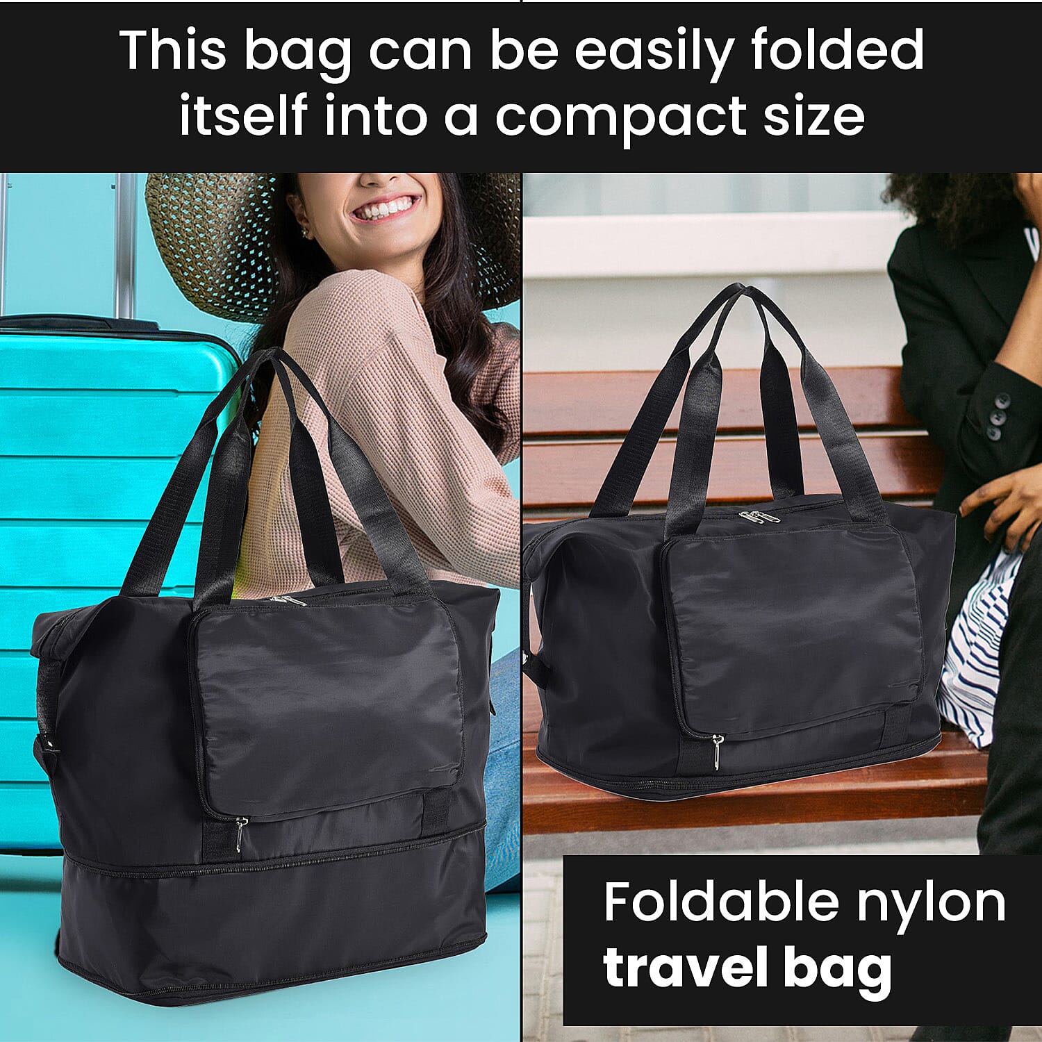 Foldable Waterproof Travel Bag (Size 40x28x23 Cm) - Black