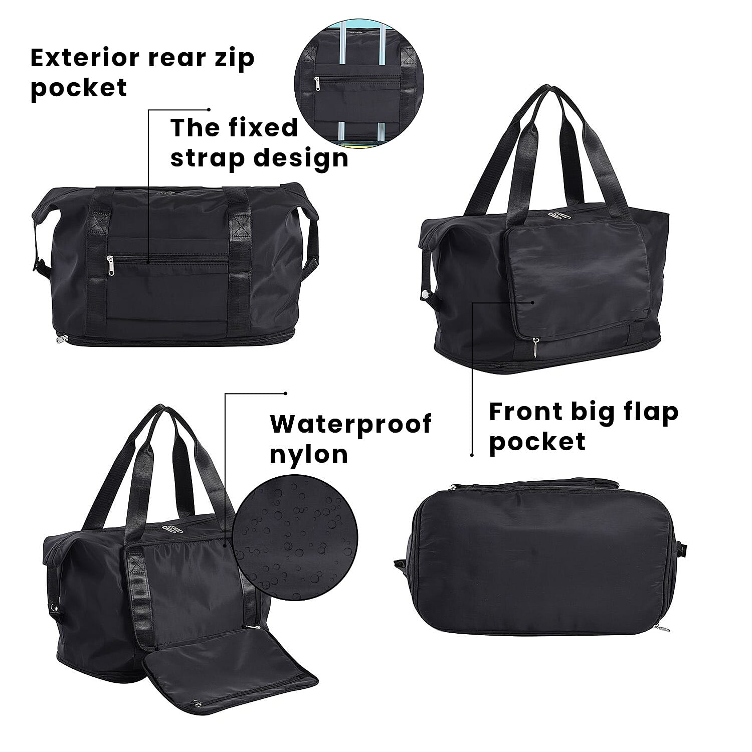 Foldable Waterproof Travel Bag (Size 40x28x23 Cm) - Black