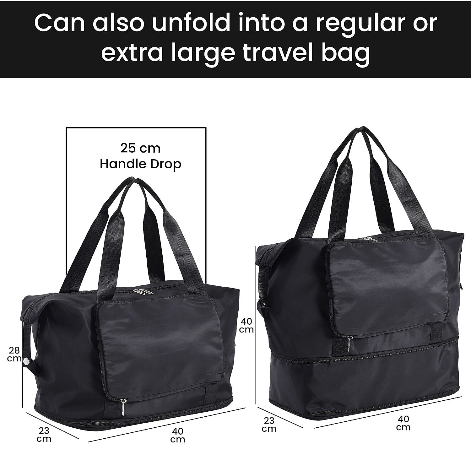 Foldable Waterproof Travel Bag (Size 40x28x23 Cm) - Black