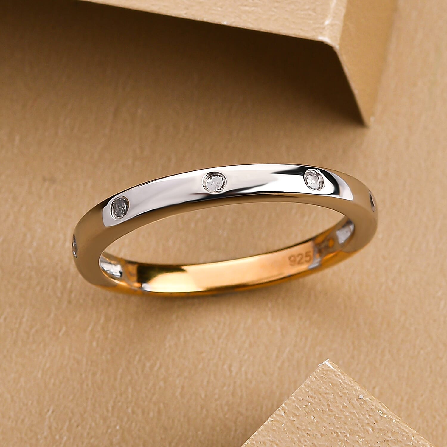 Diamond Band Ring in 18K Yellow Gold Vermeil & Platinum Plated Sterling Silver
