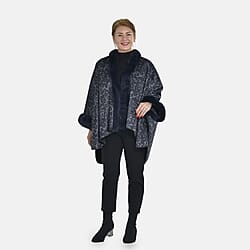TAMSY Leopard Pattern Double Knit Faux Fur Kimono - Navy