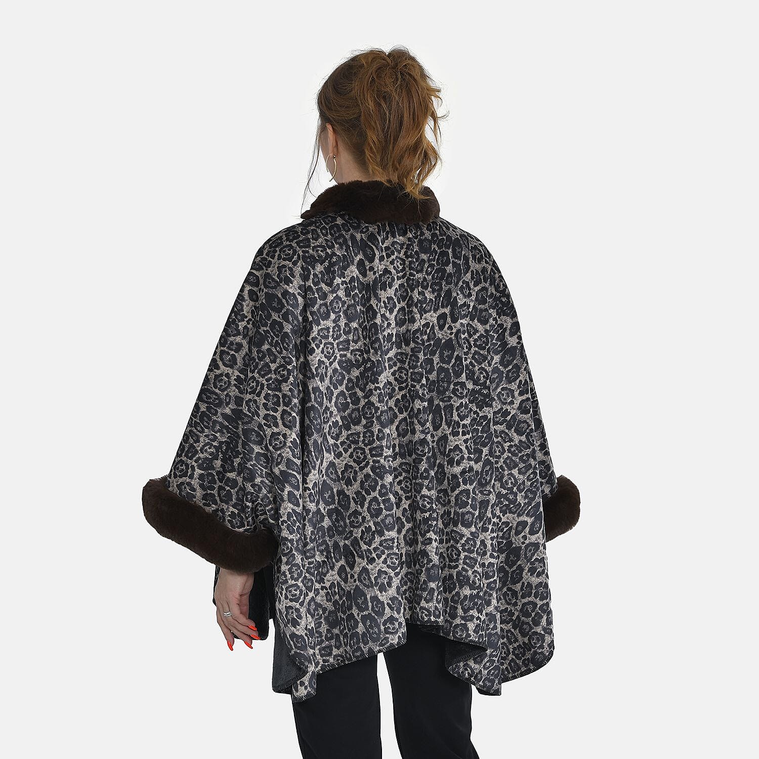 TAMSY Leopard Printed Double Layer Faux Fur Kimono (Size 142x73 Cm) - Brown