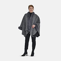 Tamsy Double Knit Faux Fur Kimono - Dark Grey