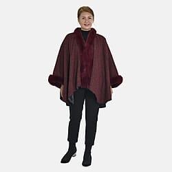 Tamsy Double Knit Faux Fur Kimono - Burgundy