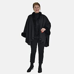 Tamsy Faux Fur Trim Kimono (Size 142x73 Cm) - Black