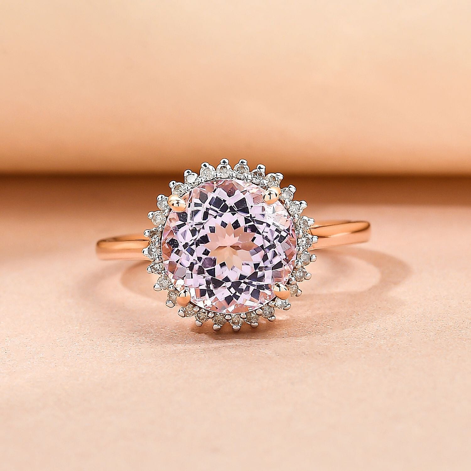 9K Rose Gold Kunzite and Diamond Ring 3.94 Ct.