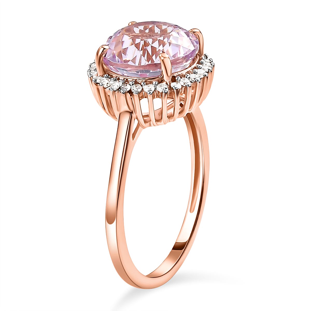 9K Rose Gold Kunzite and Diamond Ring 3.94 Ct.