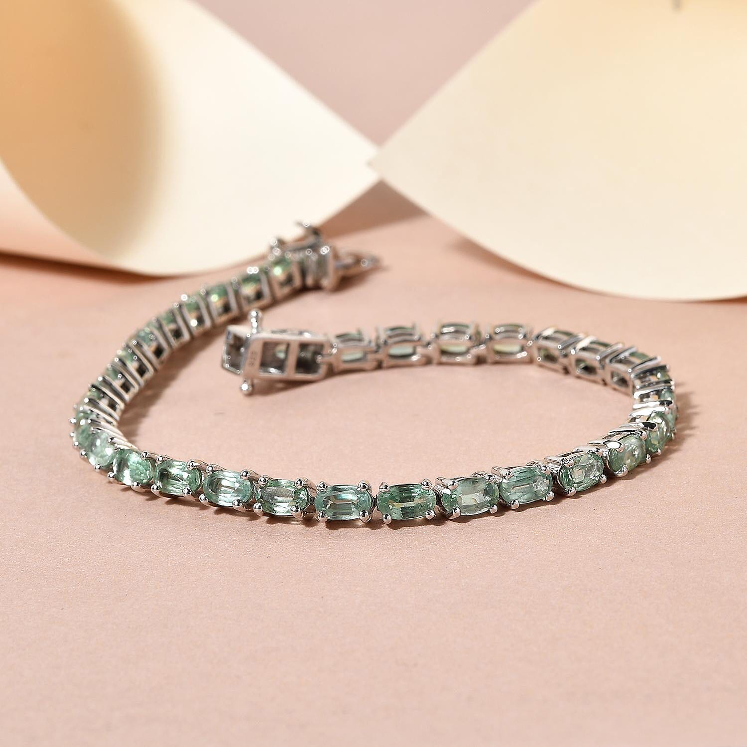TJC Launch - Natural - Green Kyanite Bracelet (Size - 7) in Platinum Overlay Sterling Silver 10.69 Ct, Silver Wt. 8.01 Gms