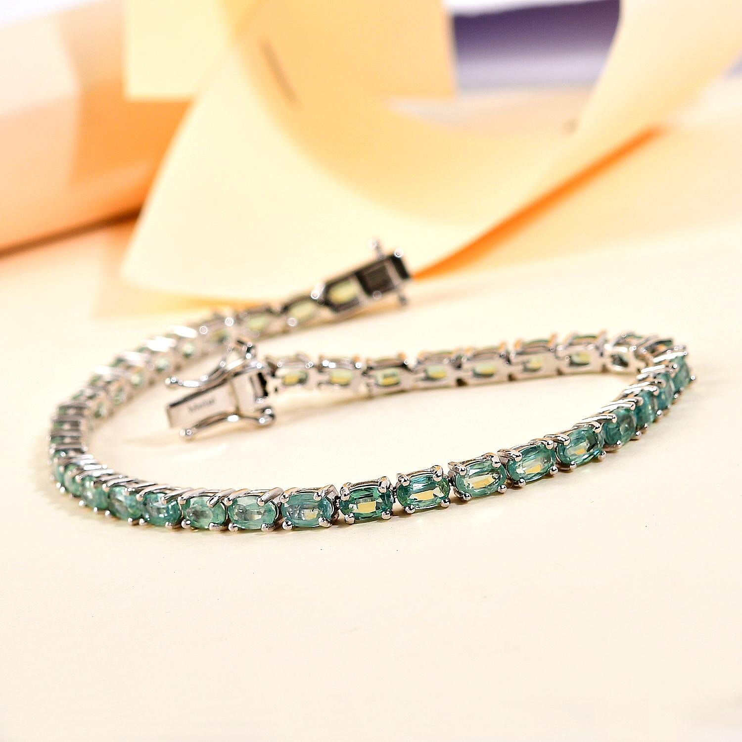 TJC Launch - Natural Green Kyanite Bracelet (Size - 7.5) in Platinum Overlay Sterling Silver 12.04 Ct, Silver Wt. 9.08 Gms