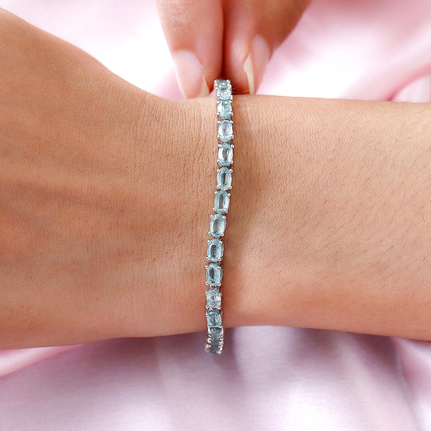 TJC Launch - Natural Green Kyanite Bracelet (Size - 7.5) in Platinum Overlay Sterling Silver 12.04 Ct, Silver Wt. 9.08 Gms