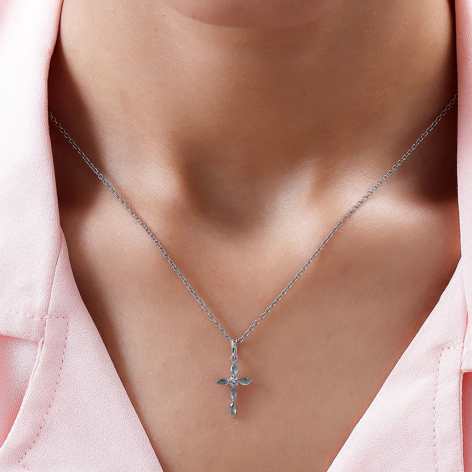 Alexandrite and Natural Cambodian Zircon Cross Pendant in Platinum Overlay Sterling Silver