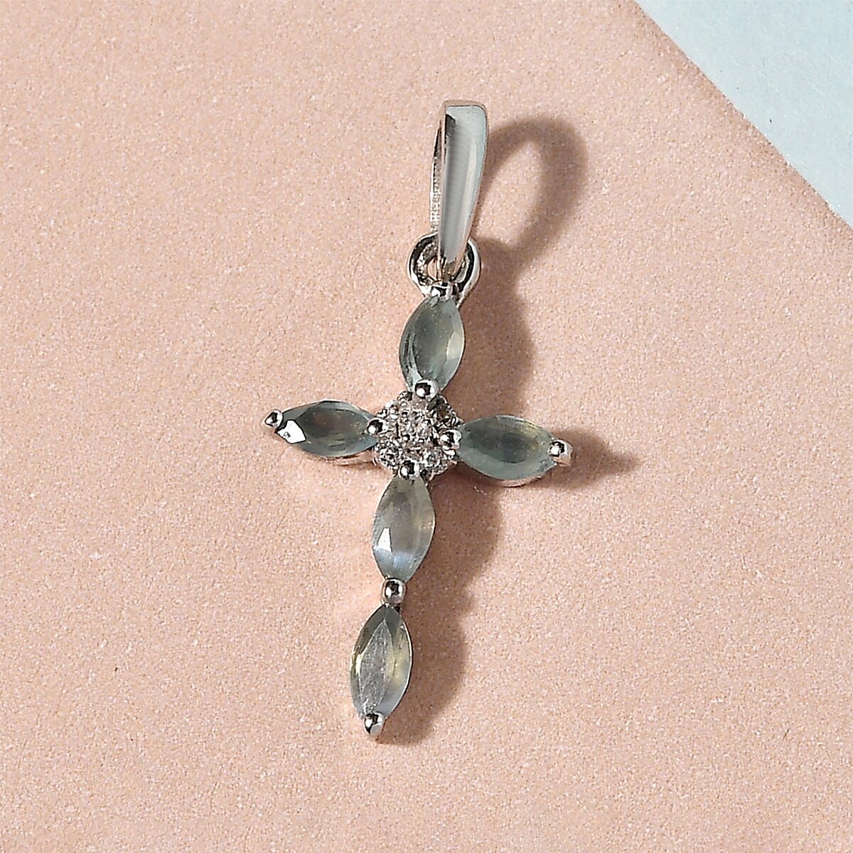 Alexandrite and Natural Cambodian Zircon Cross Pendant in Platinum Overlay Sterling Silver