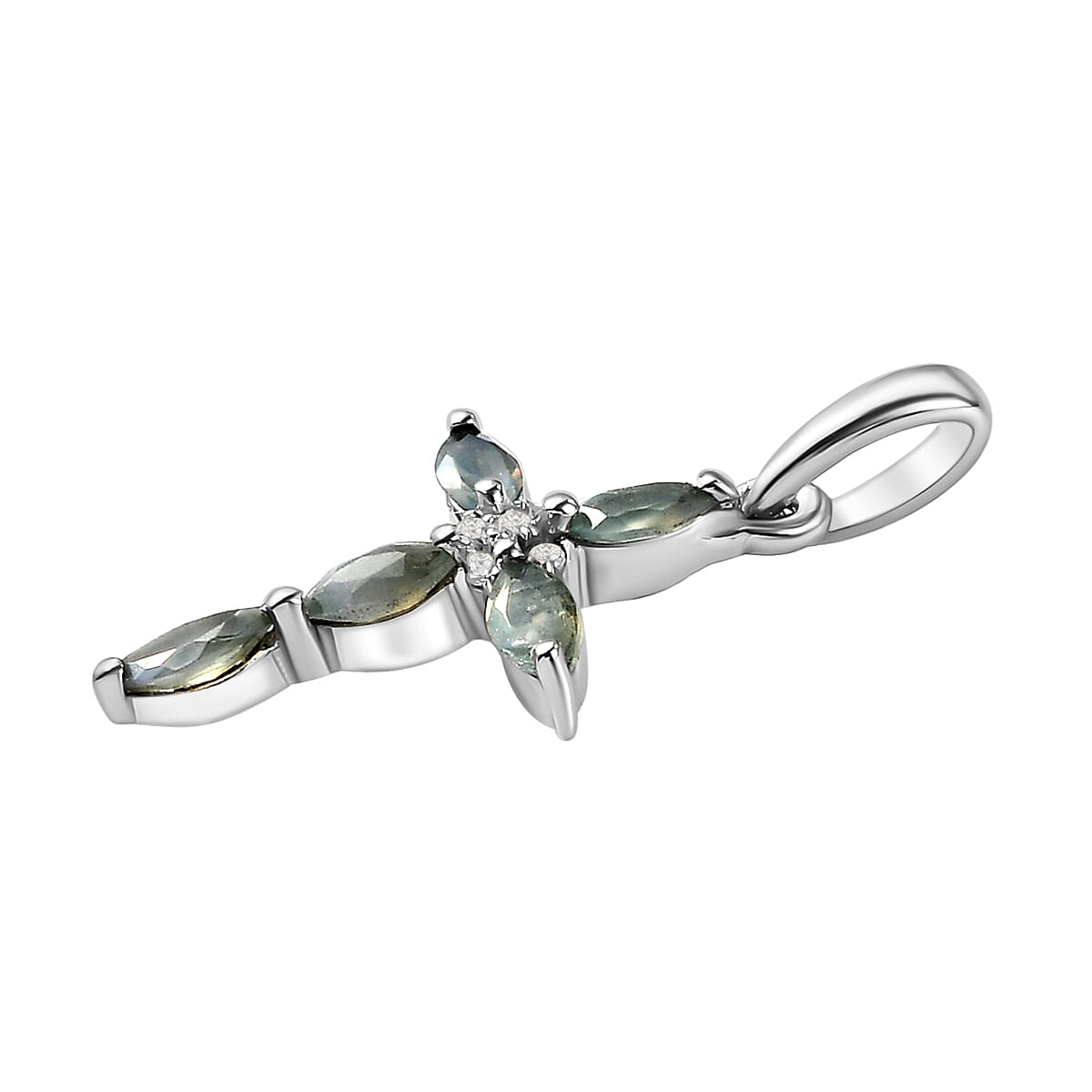 Alexandrite and Natural Cambodian Zircon Cross Pendant in Platinum Overlay Sterling Silver