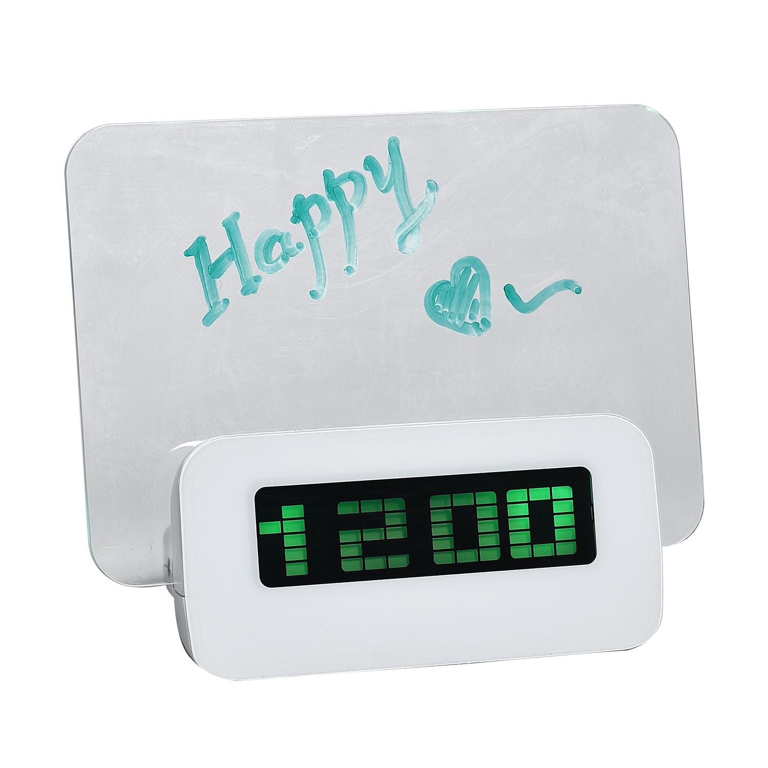Message Board and Watercolour Pen Digital Alarm Clock with Green Light Display - White