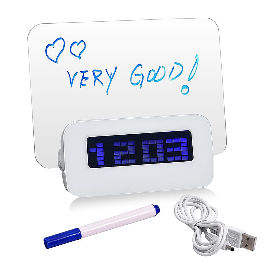 Message Board and Watercolour Pen Digital Alarm Clock - Blue Light