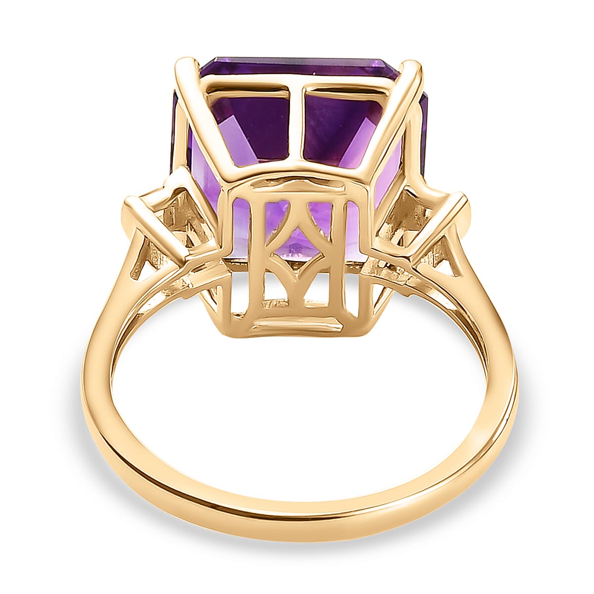 9K Yellow Gold Natural Moroccan Amethyst (Asscher 12x12 mm) and Natural Zircon Ring 7.67 Ct.
