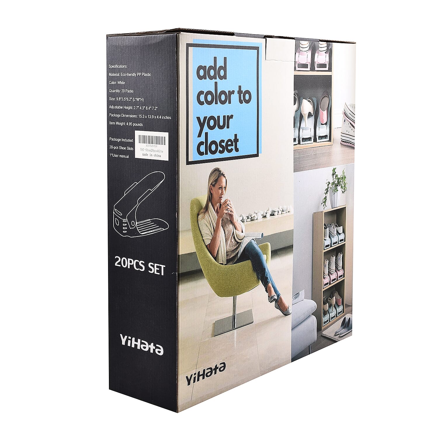 Pack of 20 - Shoe Organizer with Shoe Slots, Adjustable Shoe Racks, Shoe Stacker-Shoe Holder Set, 3 Height-Adjustable, Space-Saving and Non-Slip Plastic