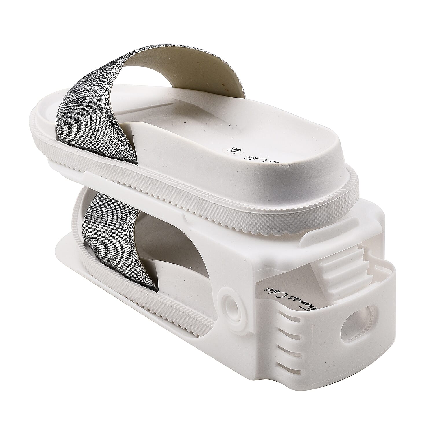 Pack of 12- Shoe Organizer with Shoe Slots, Adjustable Shoe Racks, Shoe Stacker-Shoe Holder Set, 3 Height-Adjustable, Space-Saving and Non-Slip Plastic - White