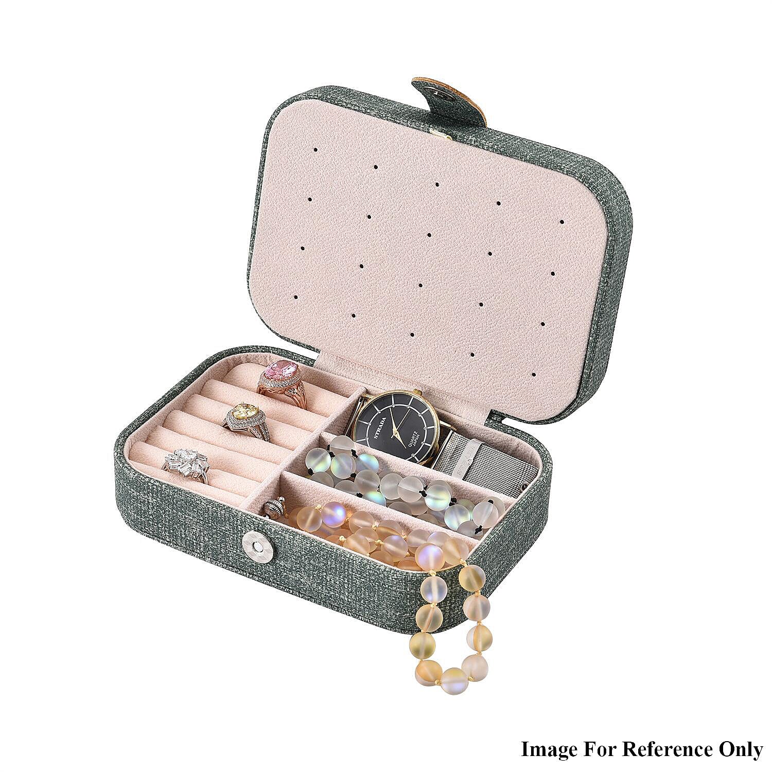 Texture Jewellery Organiser with Button Closure -  Green