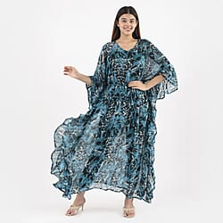TAMSY Kaftan With Waist Tie Drawstring & Ruffle Hem - Black