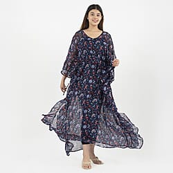 TAMSY Kaftan With Waist Tie Drawstring & Ruffle Hem - Black