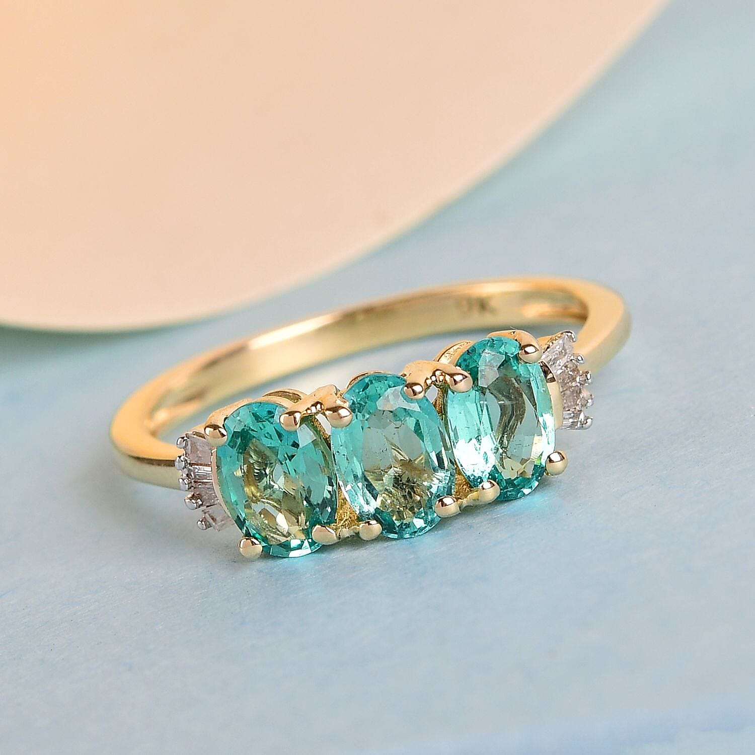 9K Yellow Gold Kagem Zambian Emerald and Diamond Ring 1.26 Ct.