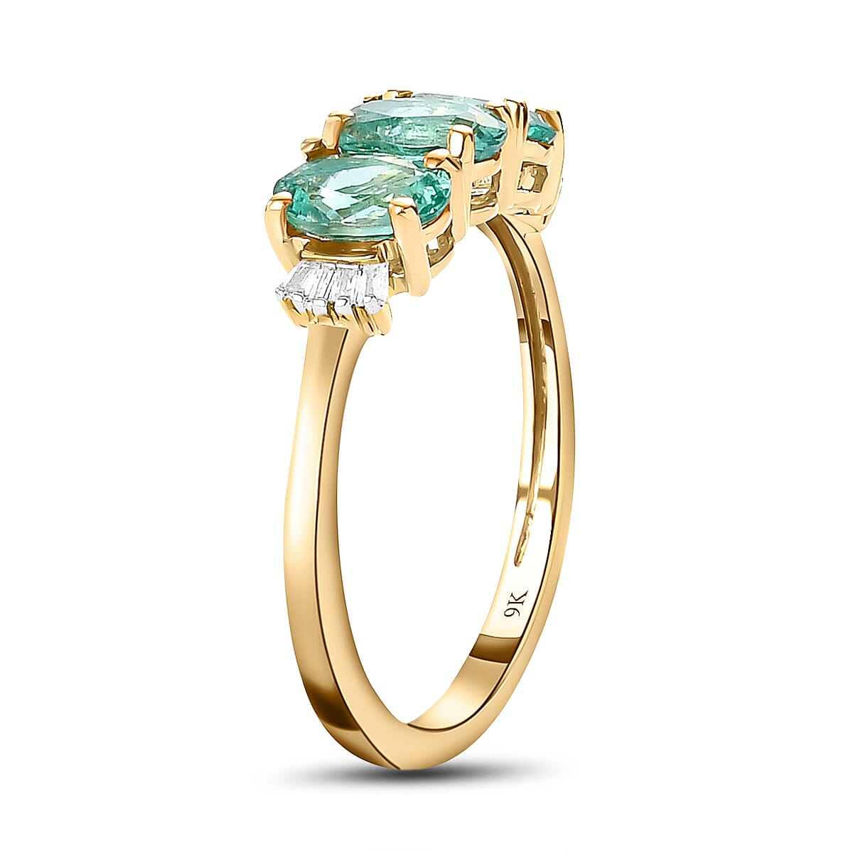 9K Yellow Gold Kagem Zambian Emerald and Diamond Ring 1.26 Ct.
