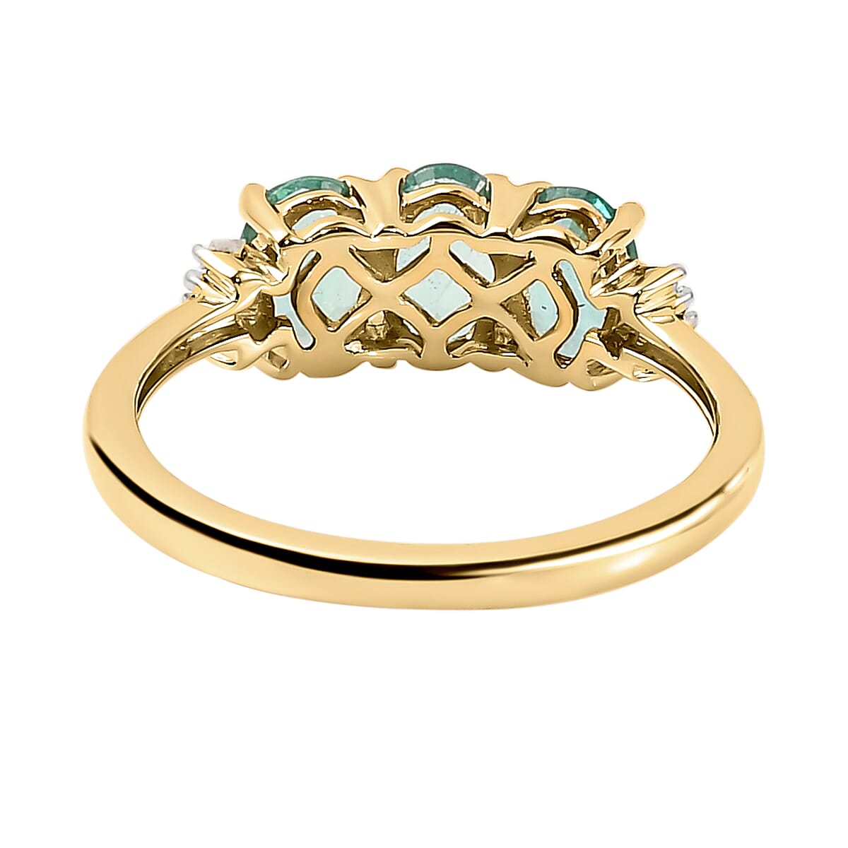 9K Yellow Gold Kagem Zambian Emerald and Diamond Ring 1.26 Ct.