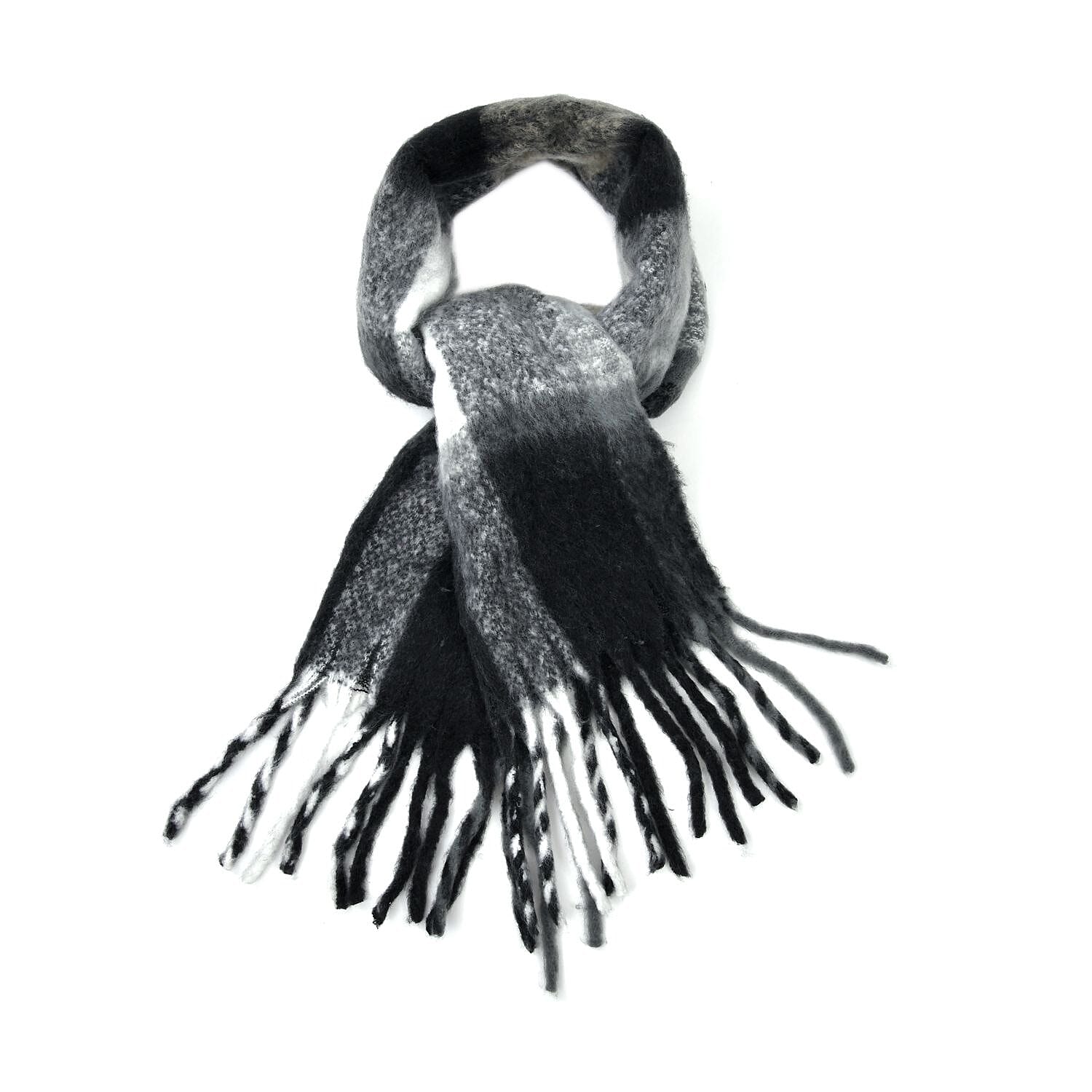 Check Pattern Scarf with Tassel (Size 182x75 Cm) - Black & Grey