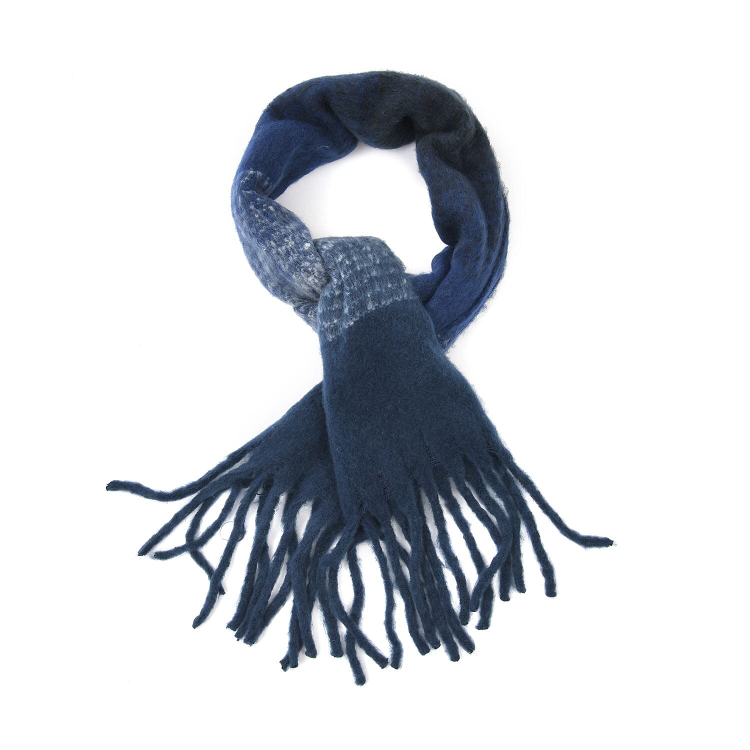 Check Pattern Scarf with Tassel (Size 182x75 Cm) - Blue & Grey