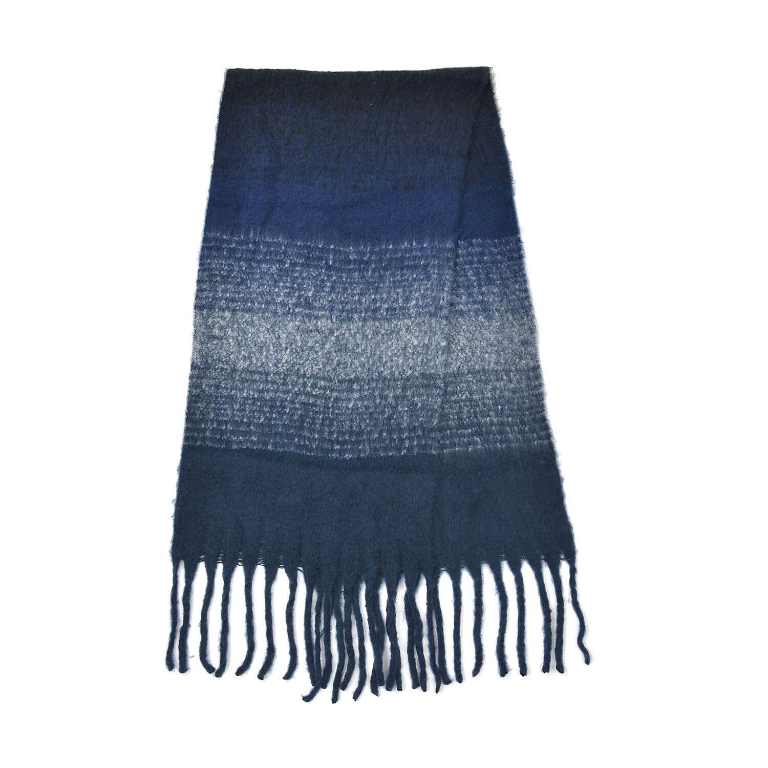 Check Pattern Scarf with Tassel (Size 182x75 Cm) - Blue & Grey