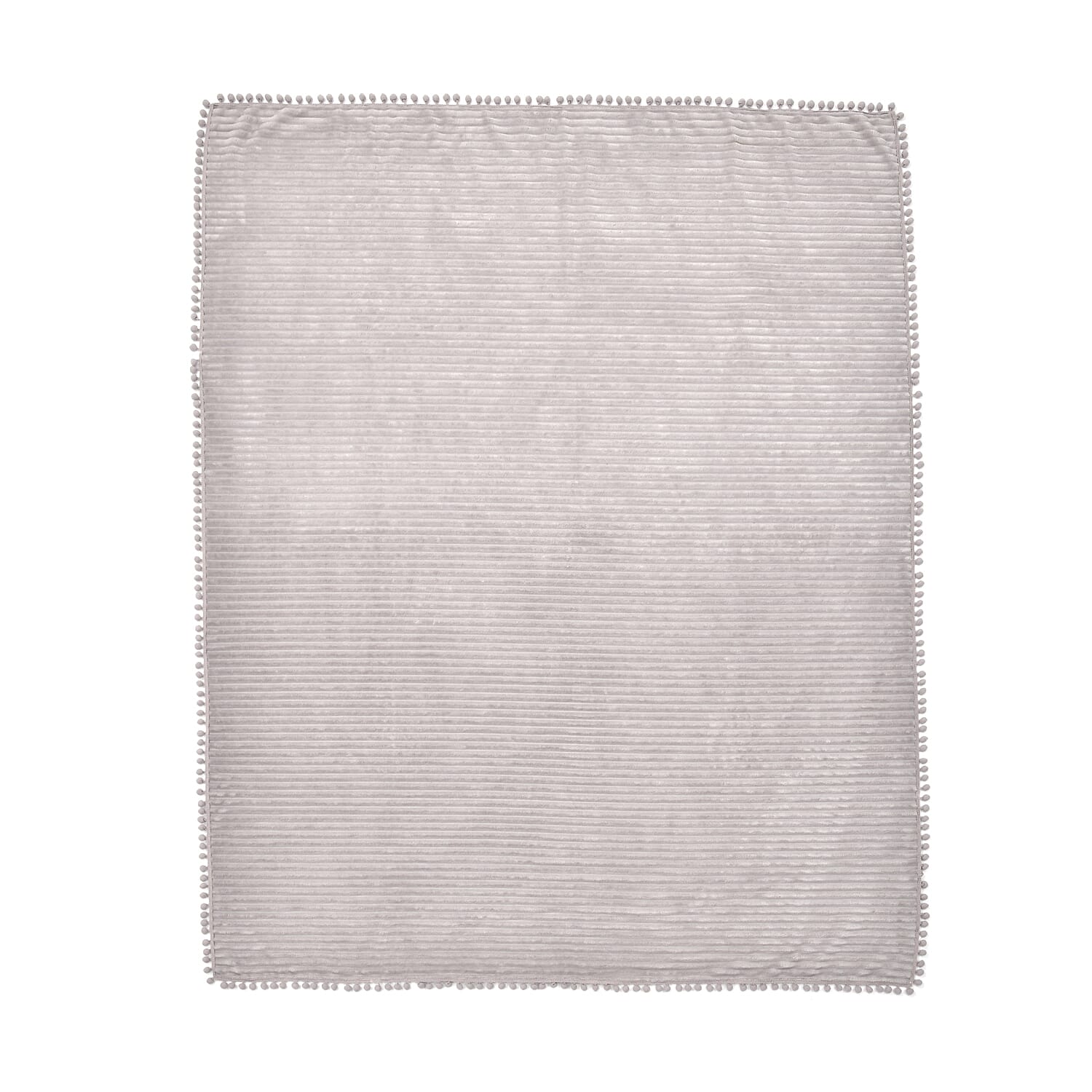 Season Launch Stripe Flannel Blanket with Pompom Border (Size 210x150 cm) - Grey