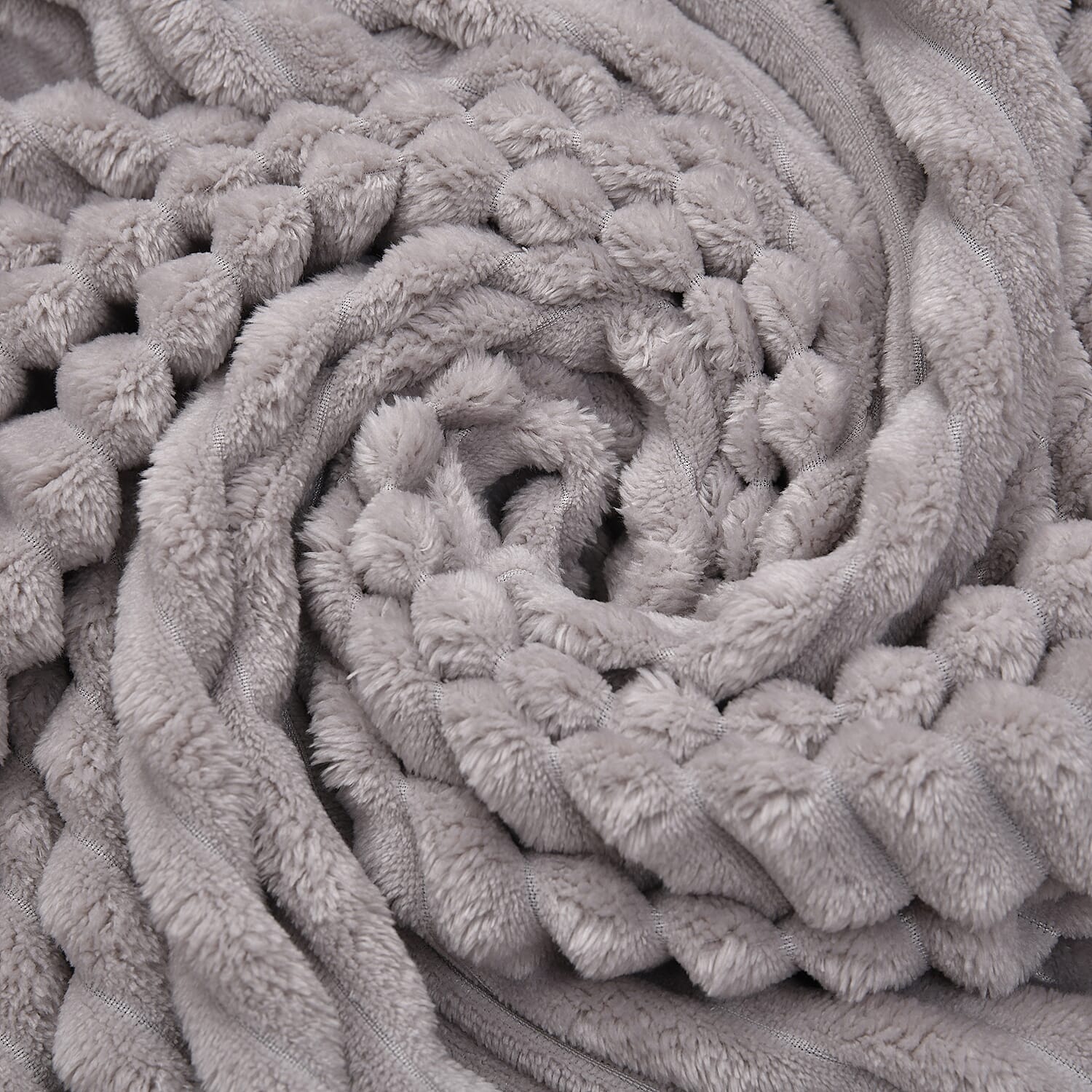 Season Launch Stripe Flannel Blanket with Pompom Border (Size 210x150 cm) - Grey