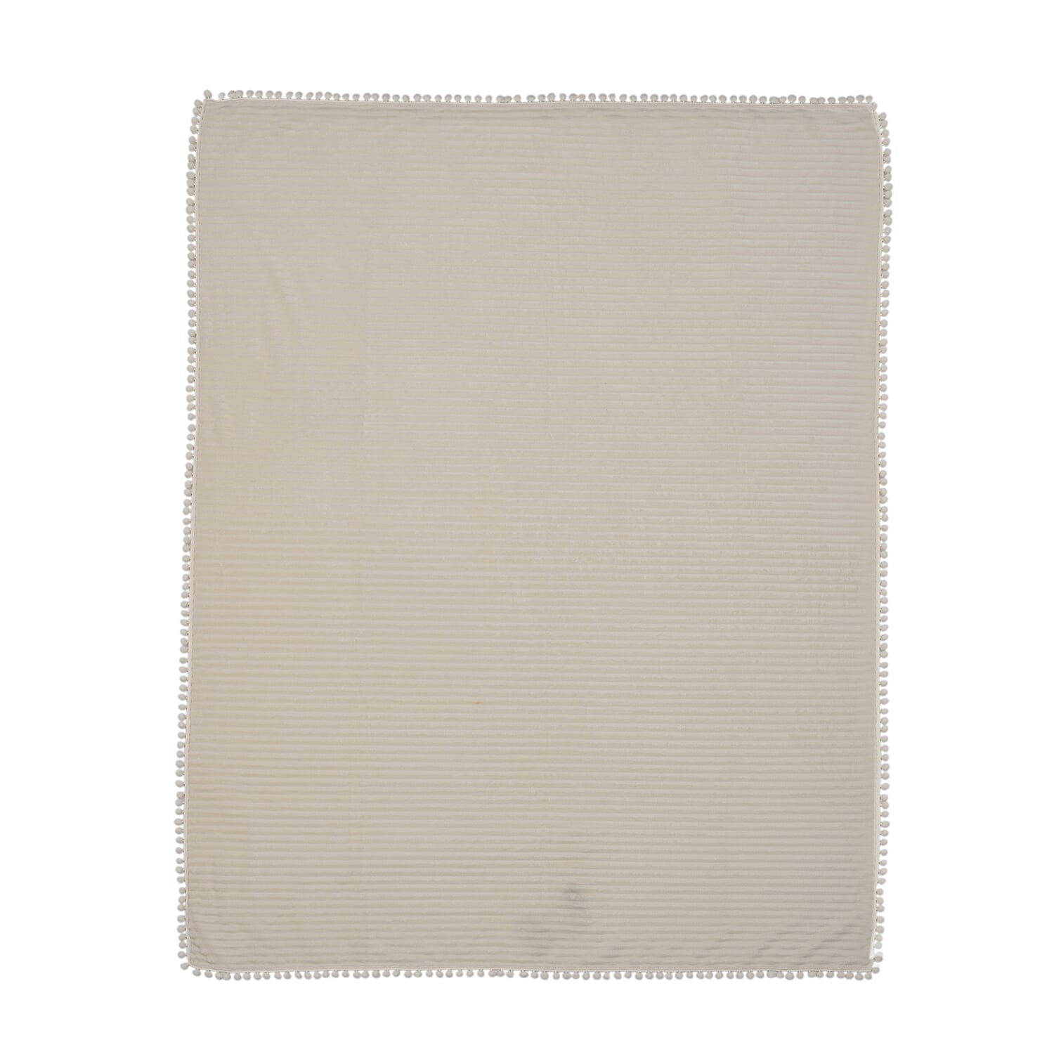 Season Launch Stripe Flannel Blanket with Pompom Border (Size 210x150 cm) - Cream